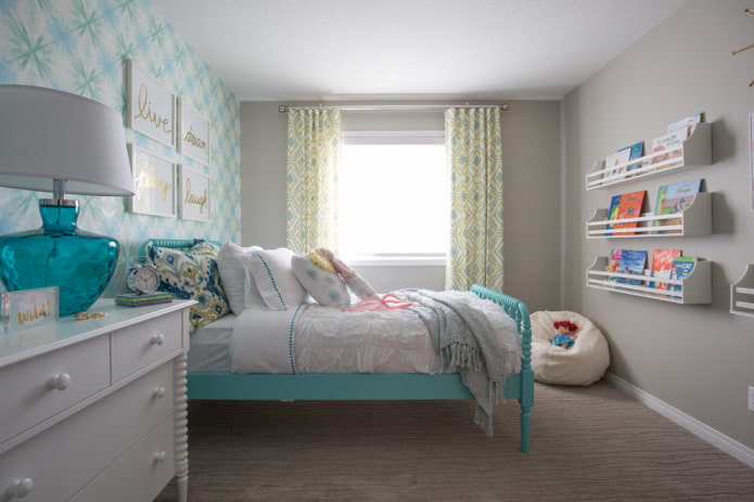 gray nursery interior with bright accents