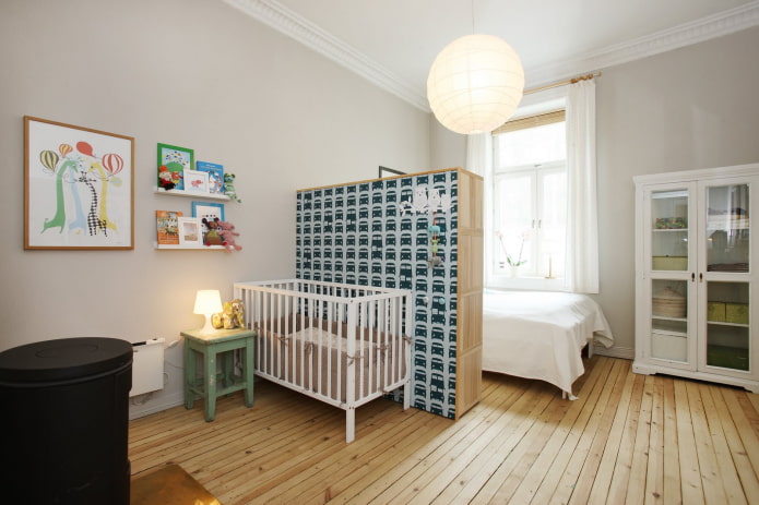 functional zoning of the combined bedroom and the nursery