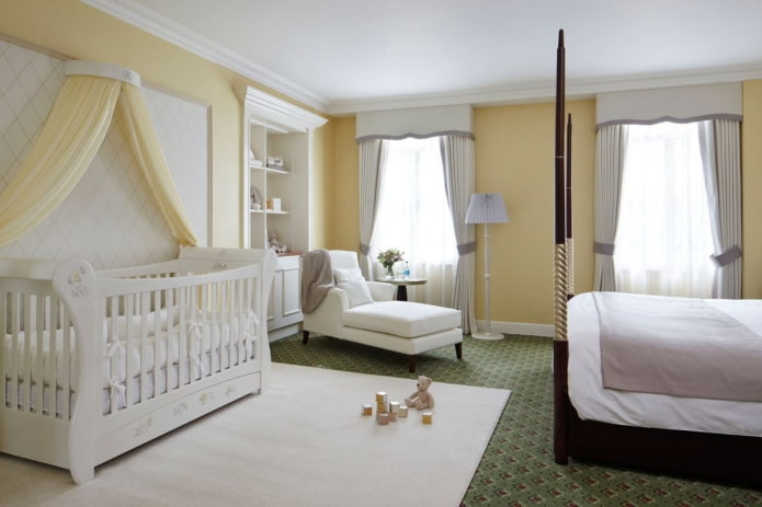 визуелно зонирање комбиноване спаваће собе и дечијег кревета