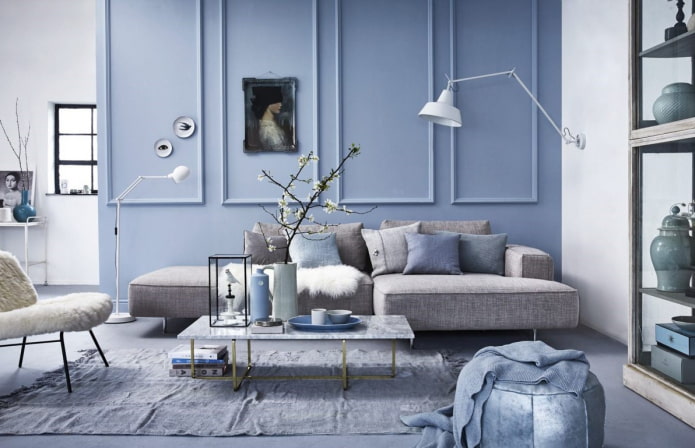 intérieur du salon bleu et gris