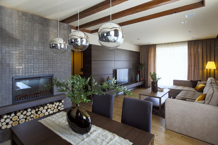 dispozice a územní členění obývacího pokoje v interiéru domu