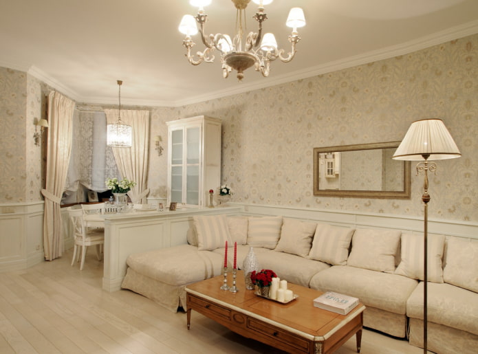 dispozície a územného plánovania obývacej izby v interiéri domu