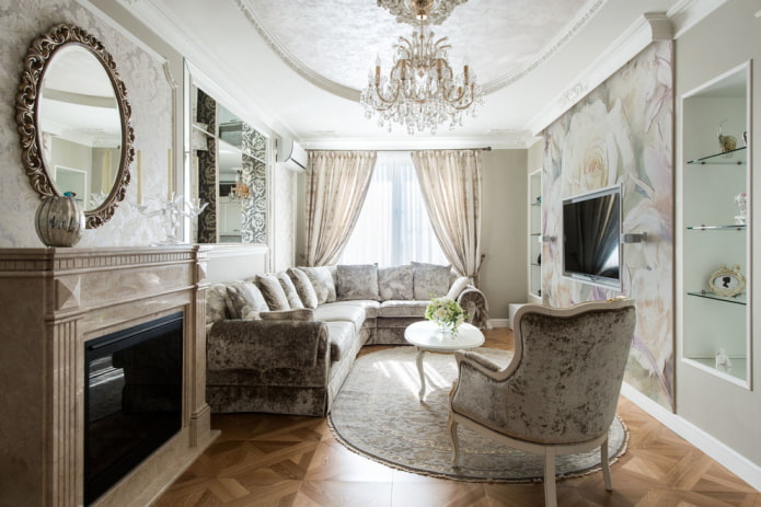 klasiskā dzīvojamās istabas dekorēšana