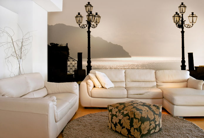 larawan ng wallpaper sa isang beige living room