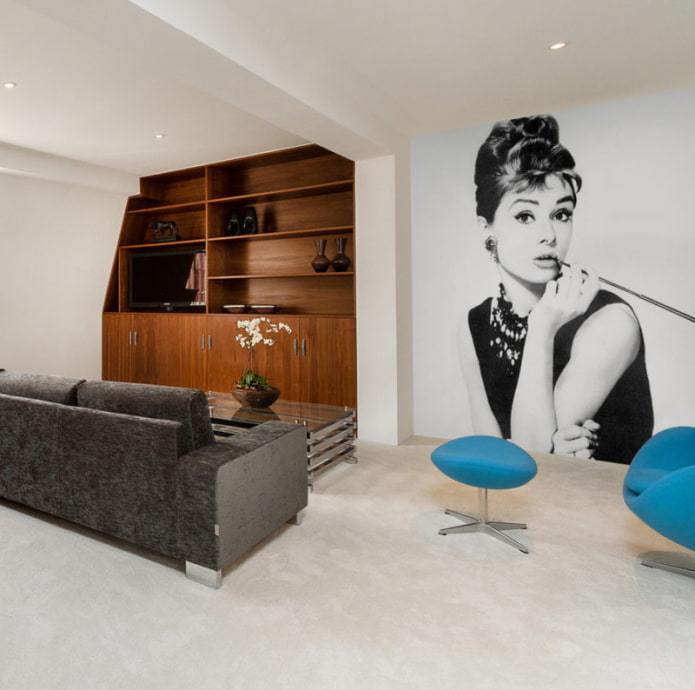 black and white photo wallpaper in the interior