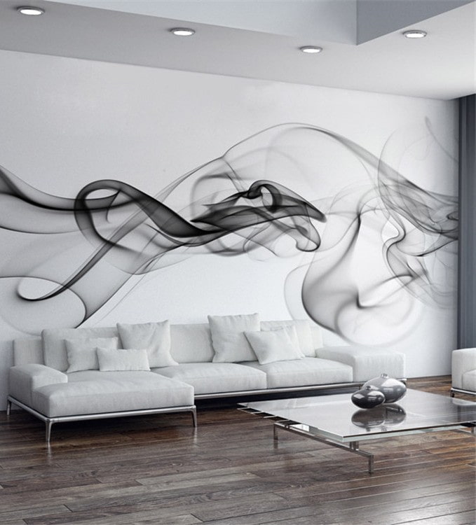 Biela nástenná maľba v obývacej izbe