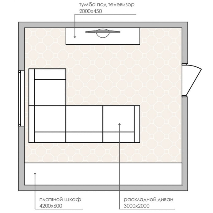 rectangular layout of the living room