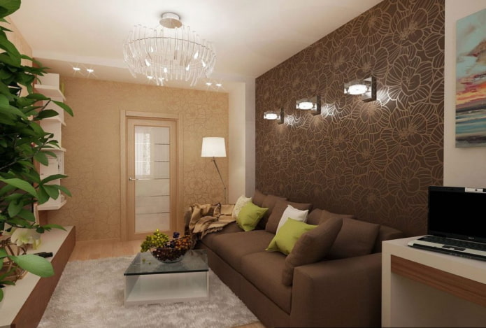 hnedá obývacia izba v interiéri bytu Chruščov