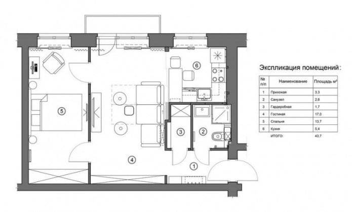 prestavba dvojizbového bytu Chruščov