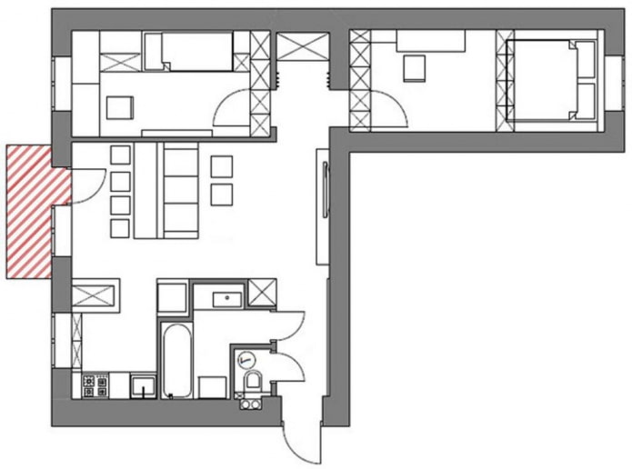 remodelação de um apartamento de três quartos Khrushchev
