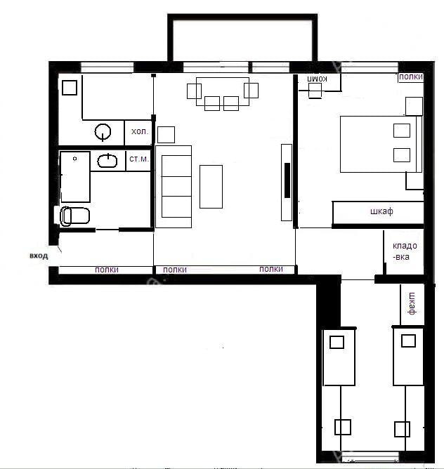 pembangunan semula sebuah apartmen tiga bilik Khrushchev