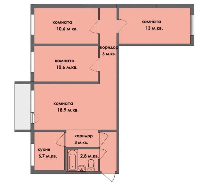 pembangunan semula sebuah apartmen empat bilik Khrushchev
