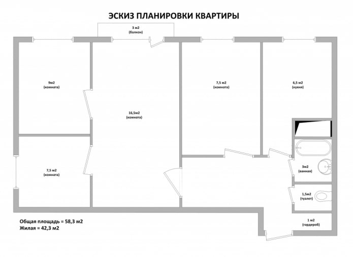 ombygging av en fire-roms leilighet Khrusjtsjov
