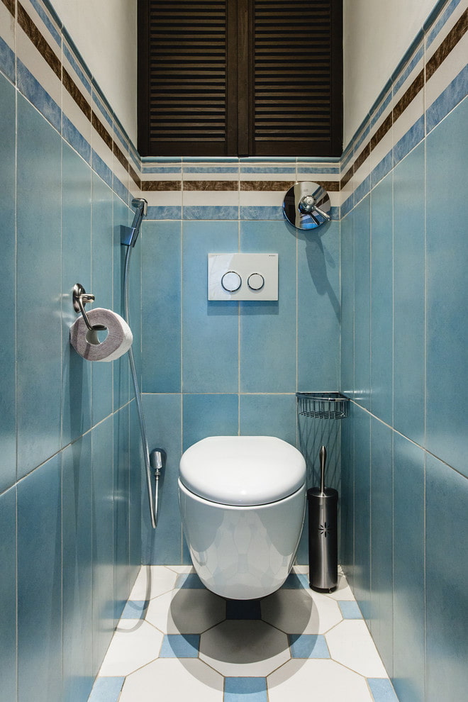 mėlynos plytelės tualete