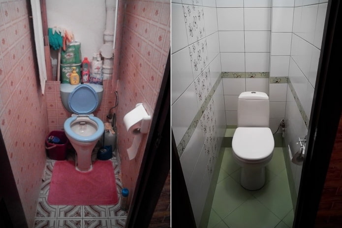 Foto prima e dopo la riparazione della toilette