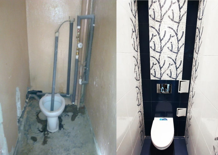 Foton före och efter reparation av toaletten