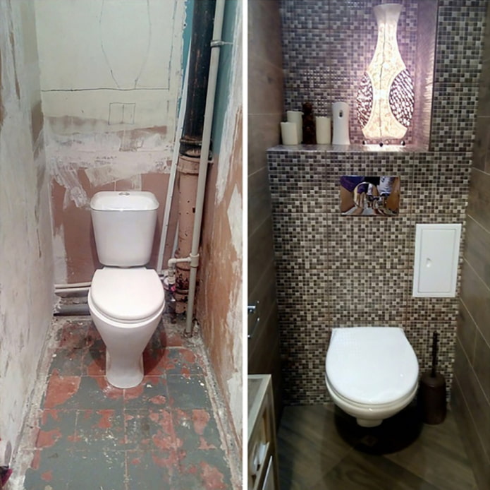 Zdjęcia przed i po naprawie toalety