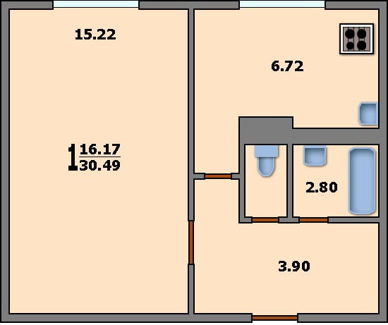 פריסת סדרת חרושצ'וב K-7 עם חדרים