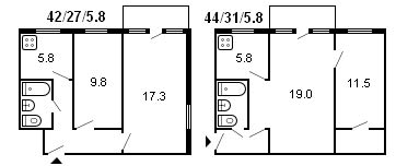 diseño de una serie Khrushchev de 2 habitaciones 464