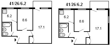 layout de uma série Khrushchev de 2 quartos 1-335