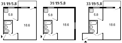 layout di una serie di 1 camera Krusciov 434 1958