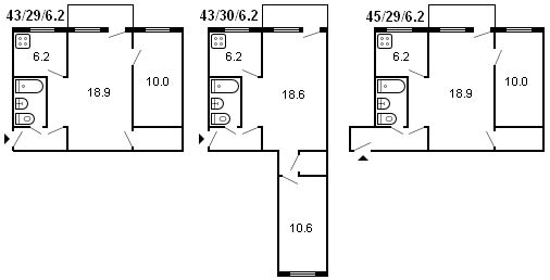 Diseño de una serie de Jruschov de 2 habitaciones 434 1960