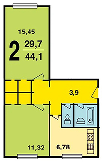 diseño de una serie Khrushchev K-7 de 2 habitaciones