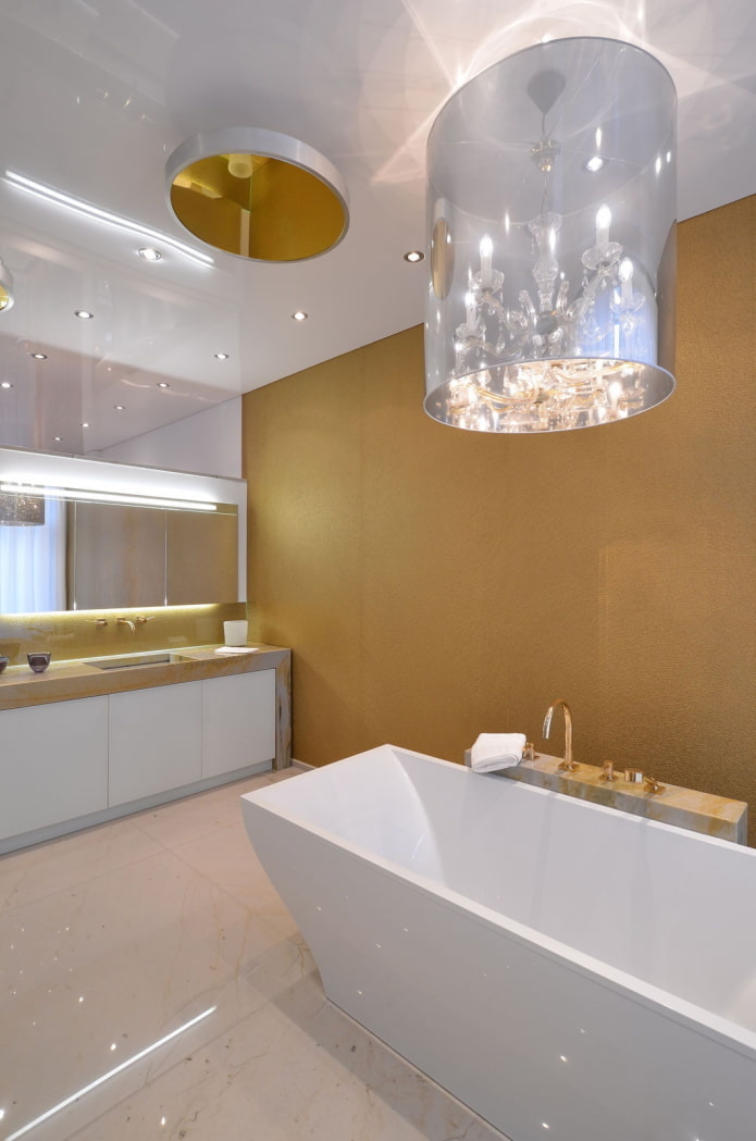 suspended ceiling with chandelier in the bathroom