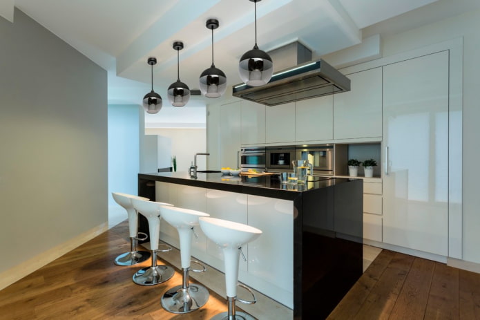 chandelier in the interior of the kitchen in a modern style