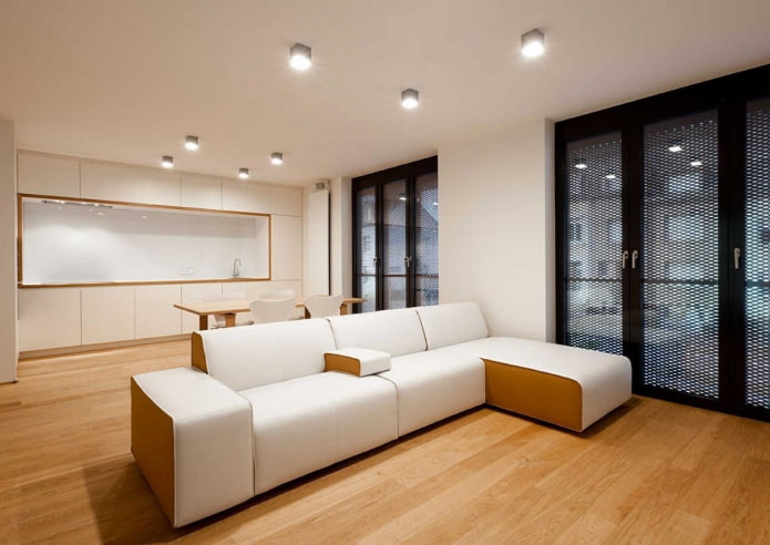 plankumi virtuves-dzīvojamās istabas dizainā