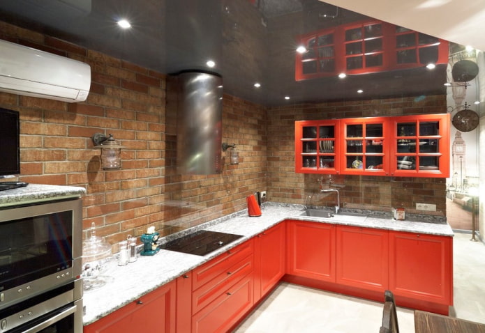 color scheme of a brick in a kitchen interior