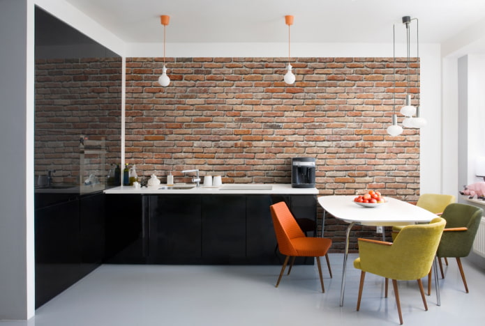 accent brick wall in the interior of the kitchen