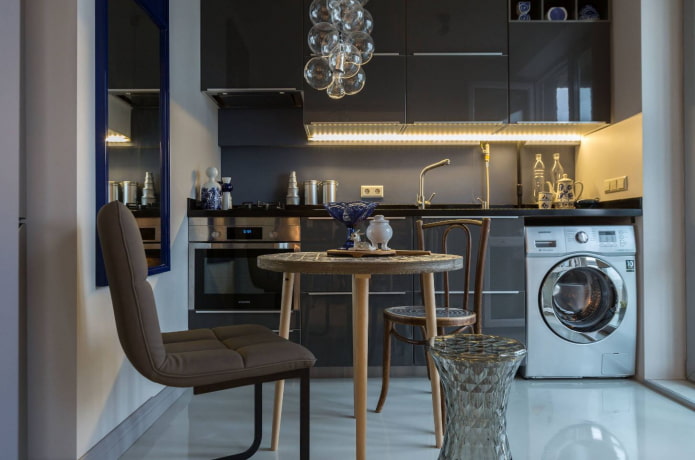mosógép a konyhában 8 m² alapterületű