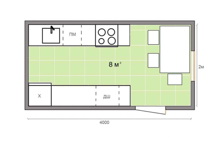 kitchen layout of 8 sq m
