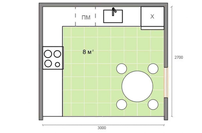 kitchen layout of 8 sq m