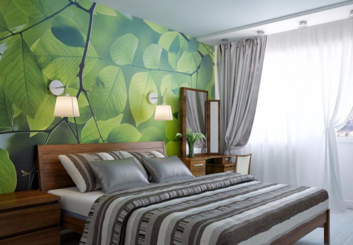 интериор на сиво-зелена спалня
