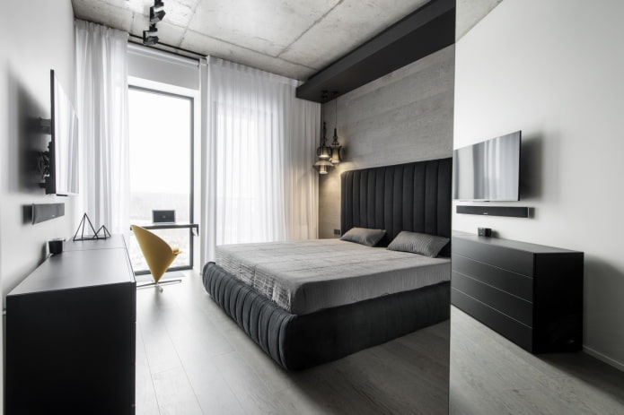 сив и черен дизайн на спалнята