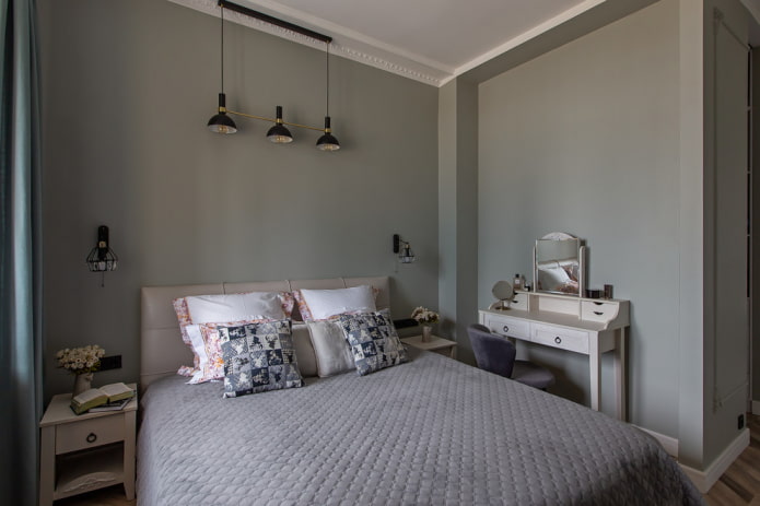 sivi dizajn interijera spavaće sobe
