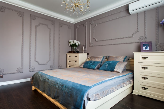 diseño de interiores de dormitorio gris