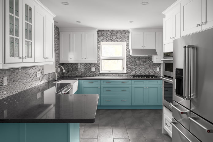 virtuvės dizainas turkio spalvos pilkos spalvos