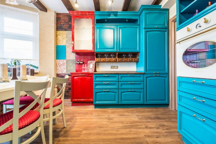 turquoise kitchen with bright accents