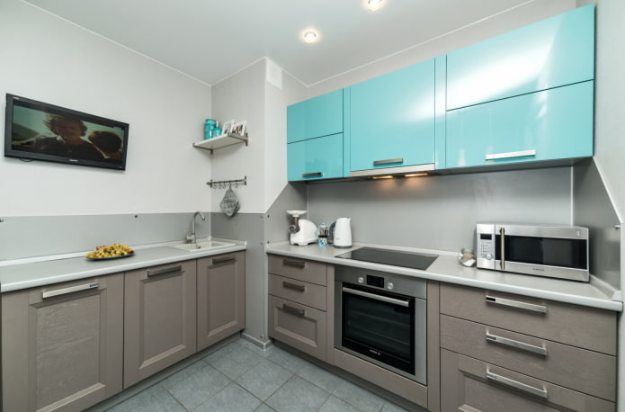 kitchen design in turquoise gray