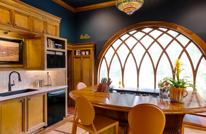 arch-shaped window in the interior of the kitchen