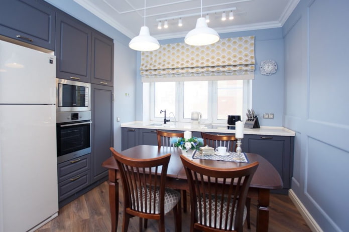 esquema de cores do interior da cozinha com uma área de 10 metros quadrados