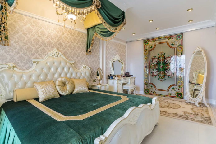 textiles en el dormitorio en un estilo clásico