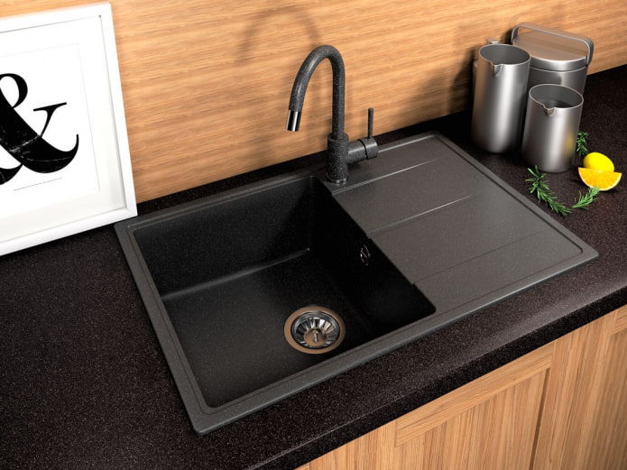 Black sink with a wing