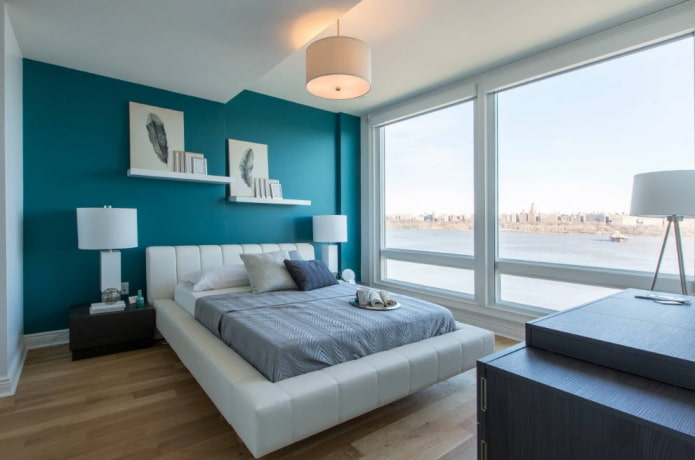 minimalist turquoise bedroom