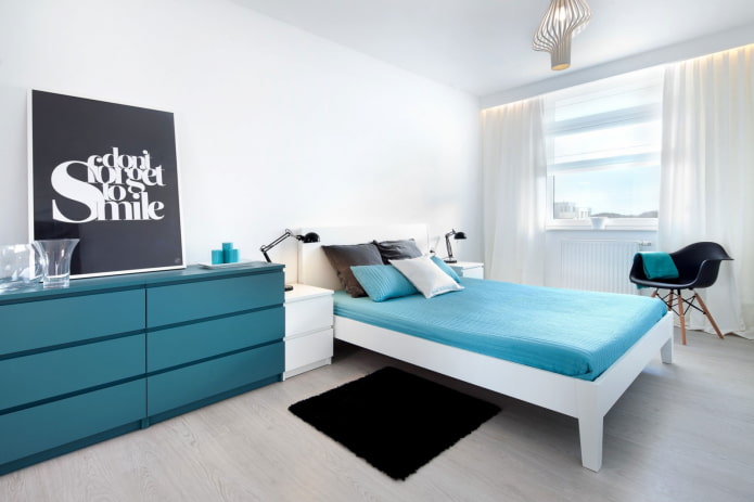 Turkusowa sypialnia minimalizmu