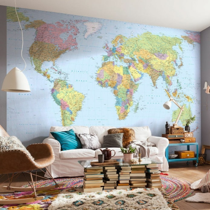 Wall mural na may mapa ng mundo