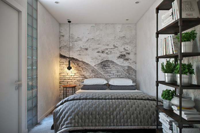 ציורי קיר בשחור לבן על הקיר בחדר השינה של לופט